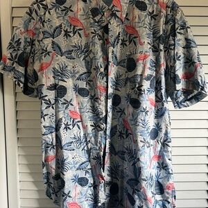 Izod Men's Casual Shirt - Blue and Pink Flamingo Print